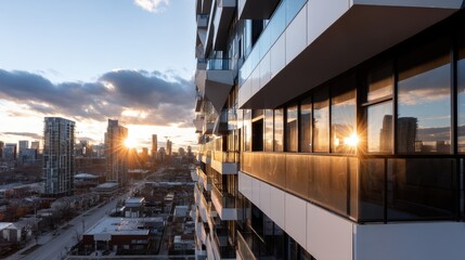 Modern condo balcony sunset city view