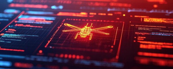 Obraz premium Drone technology showcase digital landscape infographic futuristic aerial view innovative concepts
