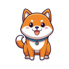 Naklejka premium Cartoon Shiba Inu with expressive eyes and wagging tail vector illustration isolated on white background