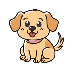 Cute cartoon dog sitting with tongue out and collar