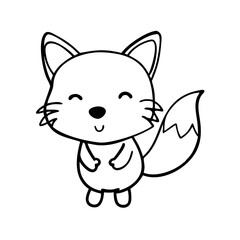 Fototapeta premium Cute fox cartoon illustration in black and white style