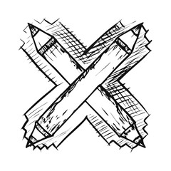 Hand-sketched black X on graph texture background