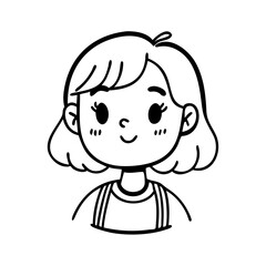 Girl cartoon face in black and white with bob haircut