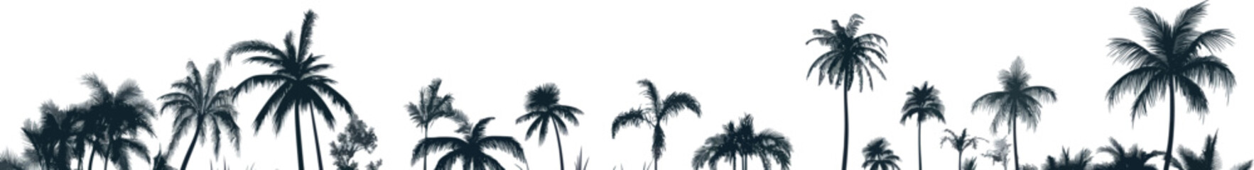 A set of doodle elements featuring palm trees, presented in a vintage style as a collection of green Hawaii clipart, isolated for use in summer vacation designs, with a focus on textured