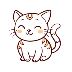 Obraz premium Kawaii cartoon cat sitting with closed eyes and blush