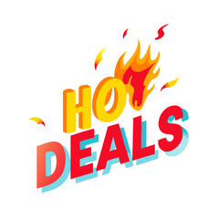 Fototapeta premium Hot deals text with flame in colorful comic style