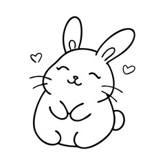 Obraz premium Cute bunny sitting with hearts in hand-drawn style