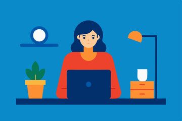 vector illustration of business woman with laptop