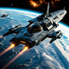 Naklejka premium A fleet of alien spaceships has entered the planet's surface