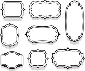 Collection of vintage labels and frames in various shapes and designs