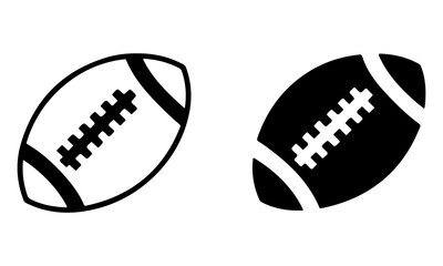 American Football Ball Icon Set – Outline and Solid Vector Illustration