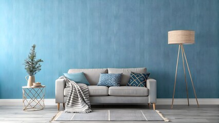 simple plain mauve wallpaper with sofa and one decoration piece