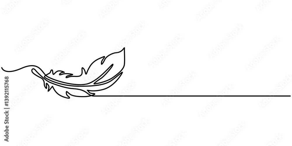 Fototapete bird feather continuous one line drawing of bird feather icon isolated on white background vector il