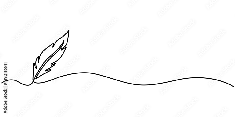 Fototapete Bird feather continuous one line drawing of bird feather icon  Isolated on white background vector illustration, Continuous Line Drawing of Feather Icon. Hand Drawn Symbol Vector Illustration. 