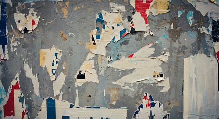 Fototapeta premium Urban Wall Texture: Layers of Torn Posters and Graffiti AI Generated