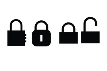 Various padlock icons in different styles on white background.