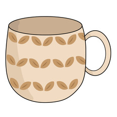 Light Brown Cup Vector with Brown Dry Leaf Pattern – Autumn Tea Mug Illustration