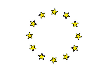 Twelve yellow stars in a circle on white background.