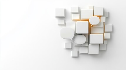 Abstract white cubes, geometric design.