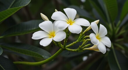Soft light illuminates delicate white flowers lush green foliage. AI Generated