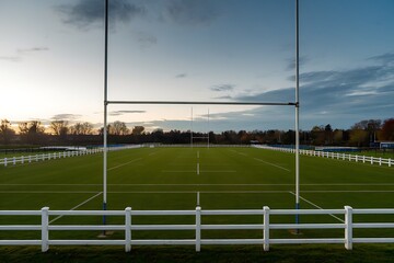 A Serene Evening at a Well-Maintained Rugby Pitch