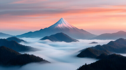 Fototapeta premium Majestic Snowcapped Mountain Peak at Sunrise