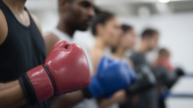 group of diverse boxers in gym focusing on their hand wraps and gloves - Powered by Adobe
