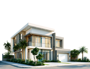 house villa modern house architecture isolated on white background PNG. GENERATIVE AI