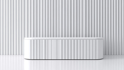 Sleek modern white furniture against textured wall, creating minimalist aesthetic