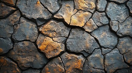 Fototapeta premium Rugged stone surface with natural cracks and texture, earthy tones and depth, abstract natural pattern