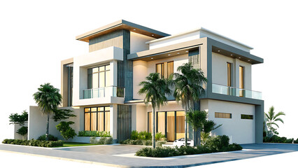 house villa modern house architecture isolated on white background PNG. GENERATIVE AI
