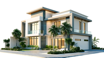 house villa modern house architecture isolated on white background PNG. GENERATIVE AI