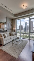 Fototapeta premium Comfortable senior living space, sunlit room with cozy furniture - retirement den independent living