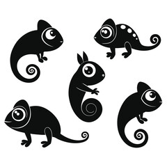 Colorful Chameleon Vector Set | Stylized Reptile Clipart Collection | Jungle Lizards on Branches and Isolated Silhouettes for Wildlife & Nature Design.