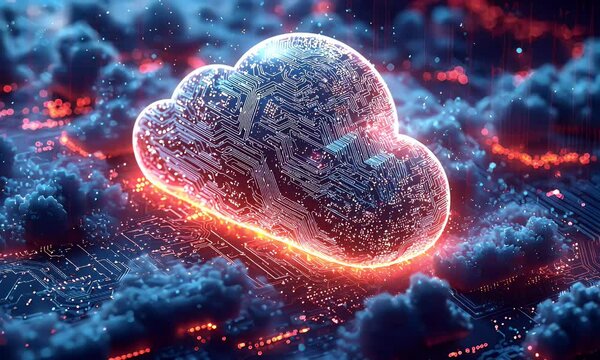 Cloud computing technology, glowing circuit board