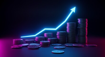 Investment Success: Rising Chart with Luminous Coins