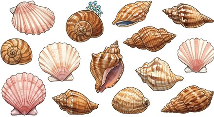 Seashell Symphony: A Botanical Illustration of Coastal Treasures AI Generated