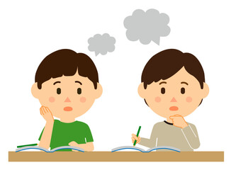 勉強中の子供2人が相談をしている