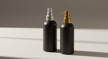 Naklejka premium Elegant black bottles gold silver pumps soft light. AI Generated