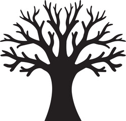 Fototapeta premium Black silhouette, bare tree, intricate branches, symmetrical design, stark contrast, minimalist art, graphic illustration, winter motif, nature symbol, leafless tree, organic shapes
