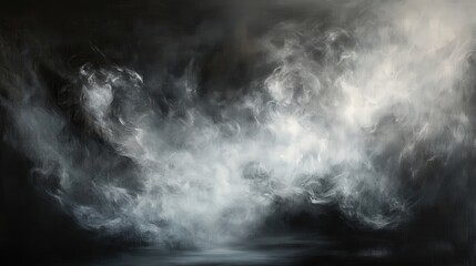 Fototapeta premium An abstract depiction of swirling white and gray smoke against a dark background, creating a mysterious and ethereal atmosphere.