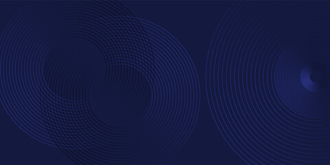 Abstract blue glowing geometric lines on dark blue background. Modern shiny blue circle lines pattern. Futuristic technology concept. Suit for cover, poster,