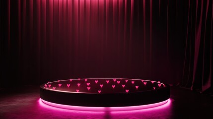 Pink stage podium, abstract, 3D rendering, product display, glowing, backdrop