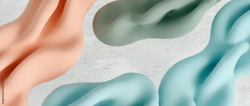 Poster Smooth animation of flowing pastel-colored organic shapes gently morphing and overlapping over a textured background with soft lighting.