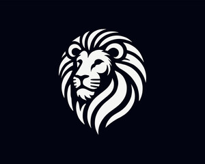 Lion Logo Design Vector Template. Lion Head Logo Icon Vector illustration. Black and white Lion head vector illustration.	