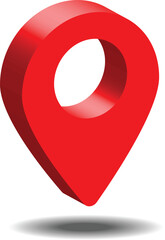 A vibrant red location pin pointer symbolizing navigation and address marking in digital maps, 3d red pin point map address location pointer symbol 