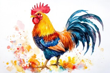 Fototapeta premium A Colorful Watercolor Painting Depicting A Proud And Regal Rooster