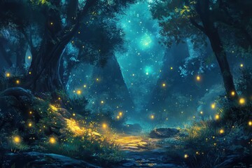 Obraz premium Enchanting Forest Pathway at Night