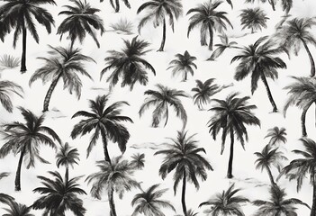 illustration set black white plant clipart hand vintage summer painting style collection isolated bundle vacation hawaiian tree palm drawn art tropical element doodle caribbean cartoon transparent
