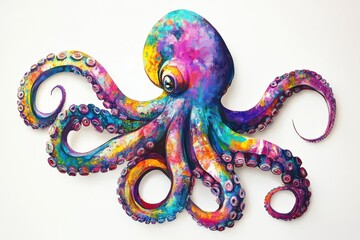 Fototapeta premium Vibrant Rainbow Octopus Artwork a captivating watercolor painting with vivid colors and intricate isolated on transparent background
